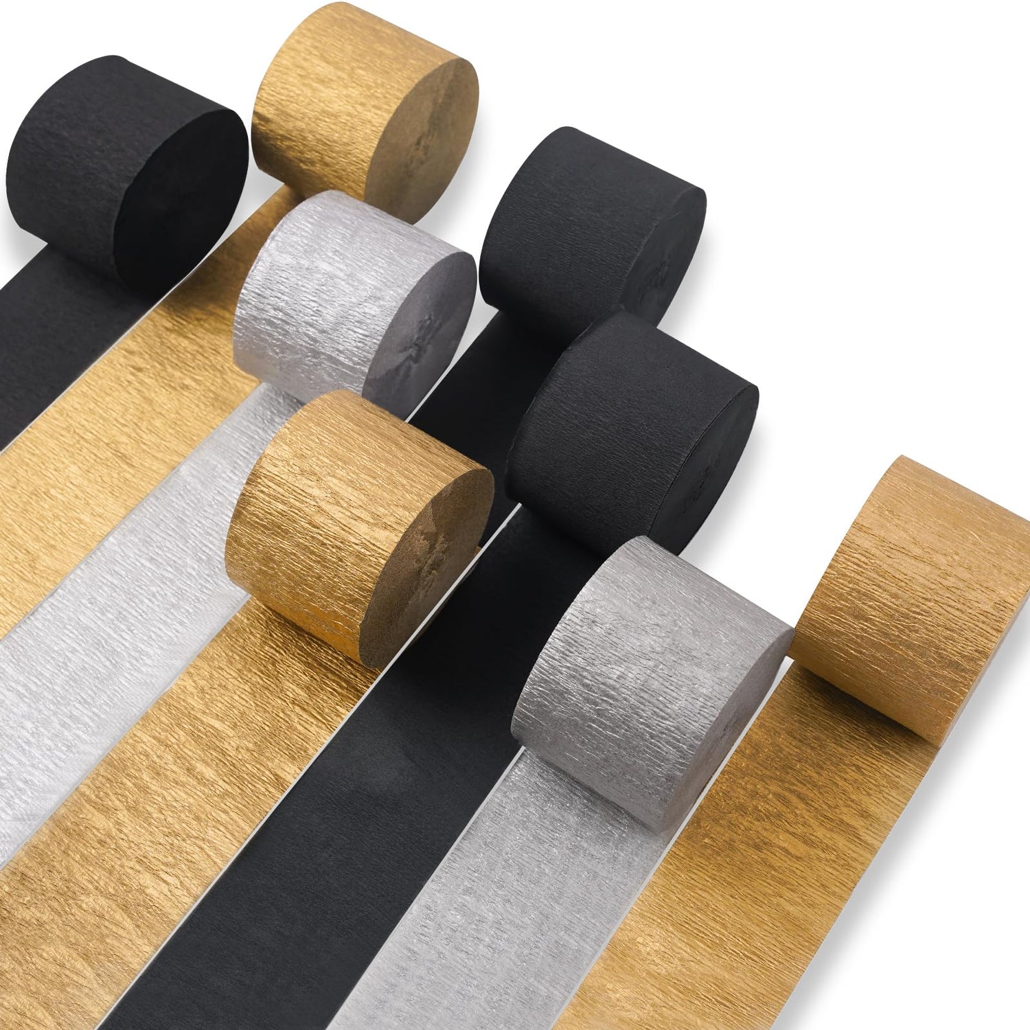 Black & Gold & Silver Crepe Paper 8pcs