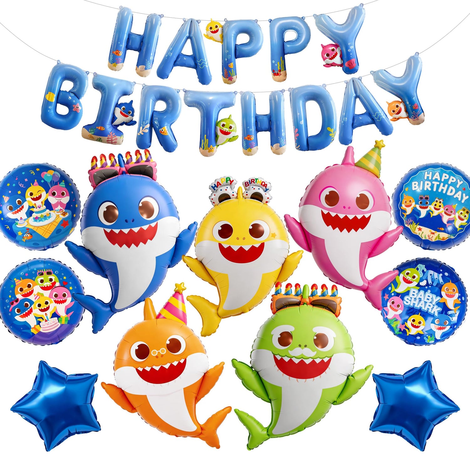 Baby Shark Blue Family Foil Balloons 13pcs