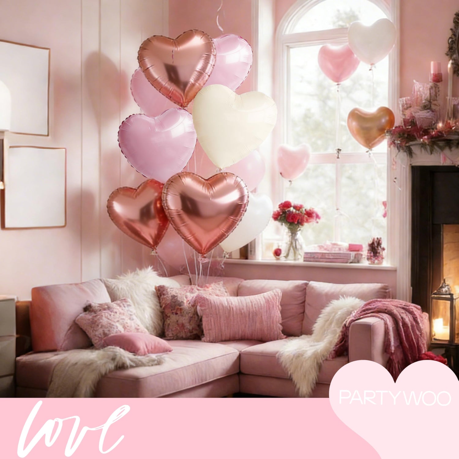 White & Pink Foil Heart Balloons 15pcs (18 inch)