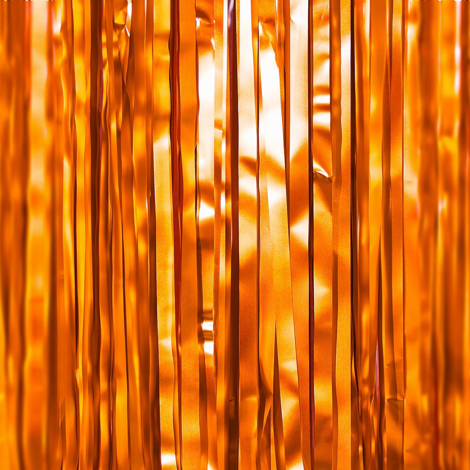 ParyWoo Orange Streamers 2pcs Tinsel Backdrop 8.2FT Metallic Orange Foil Fringe Streamer Curtains Photo Booth Backdrop for Halloween Graduation Baby Shower Bachelorette Wedding Party Decorations