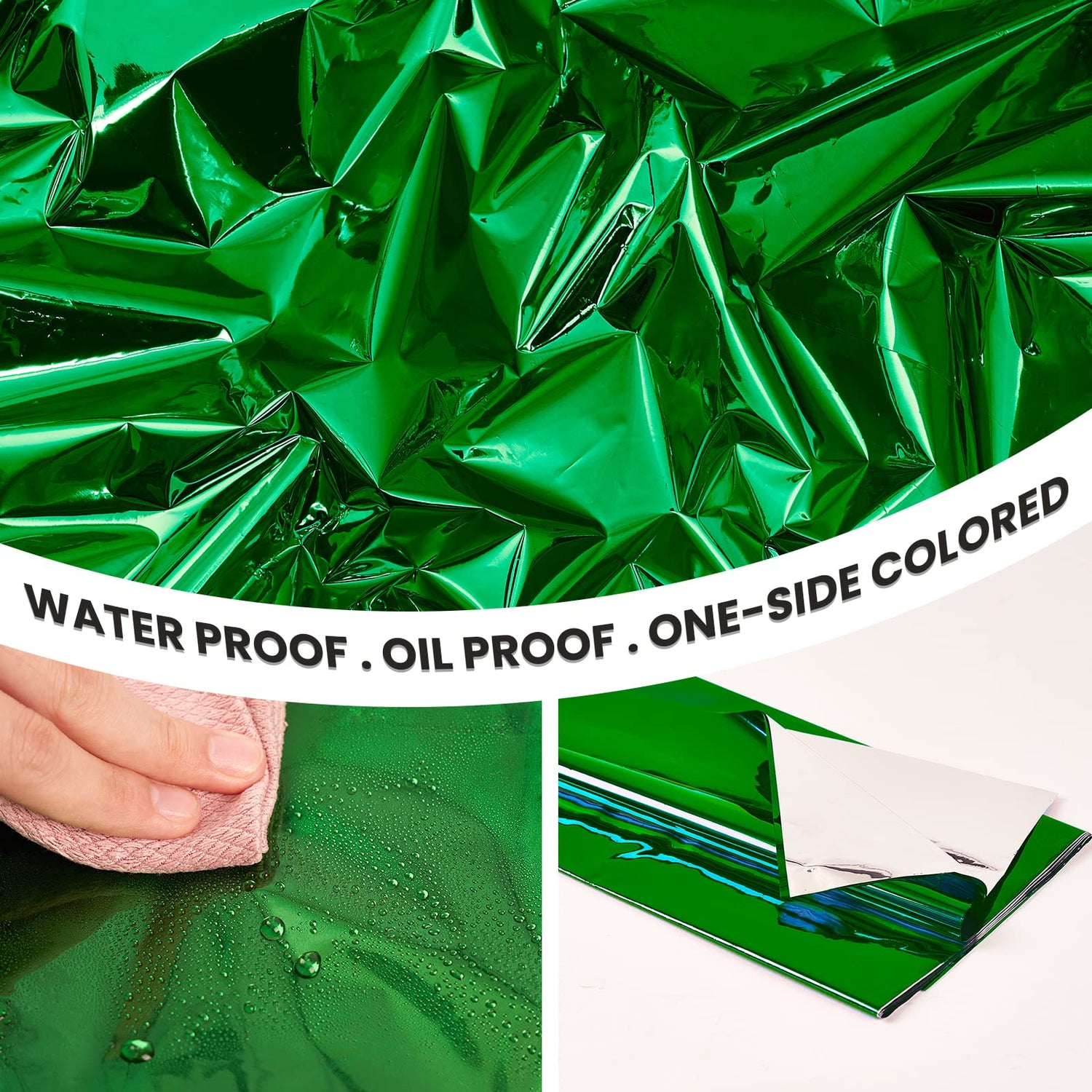 PartyWoo 3 pcs Green Foil Table Cover, 54 x 108 Inch Rectangle Waterproof Tablecloth for 6 to 8 Foot Tables, Disposable Plastic Party Tablecloth for Christmas Graduation Birthday Party Decorations