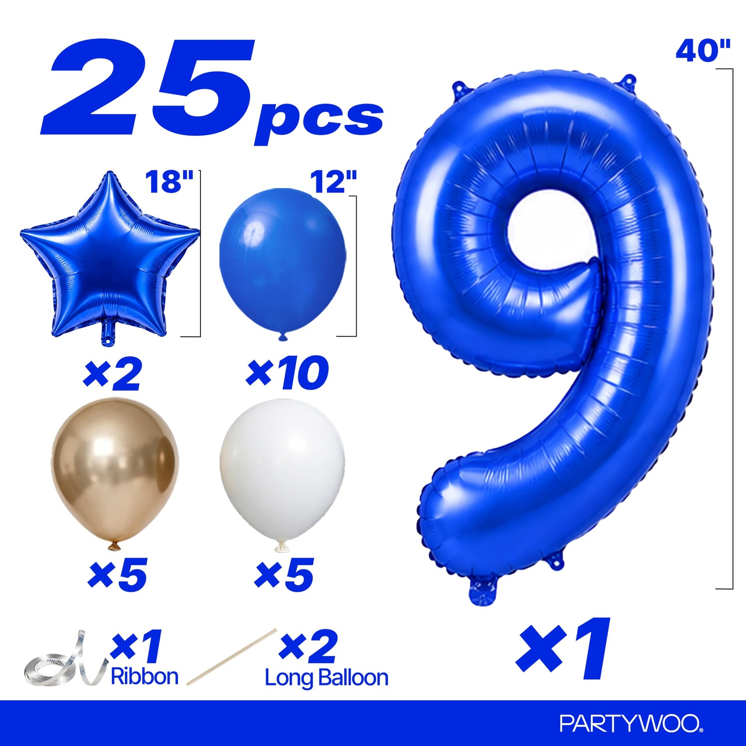 Dark Blue Number 9 Balloon Set 25pcs (40 inch)