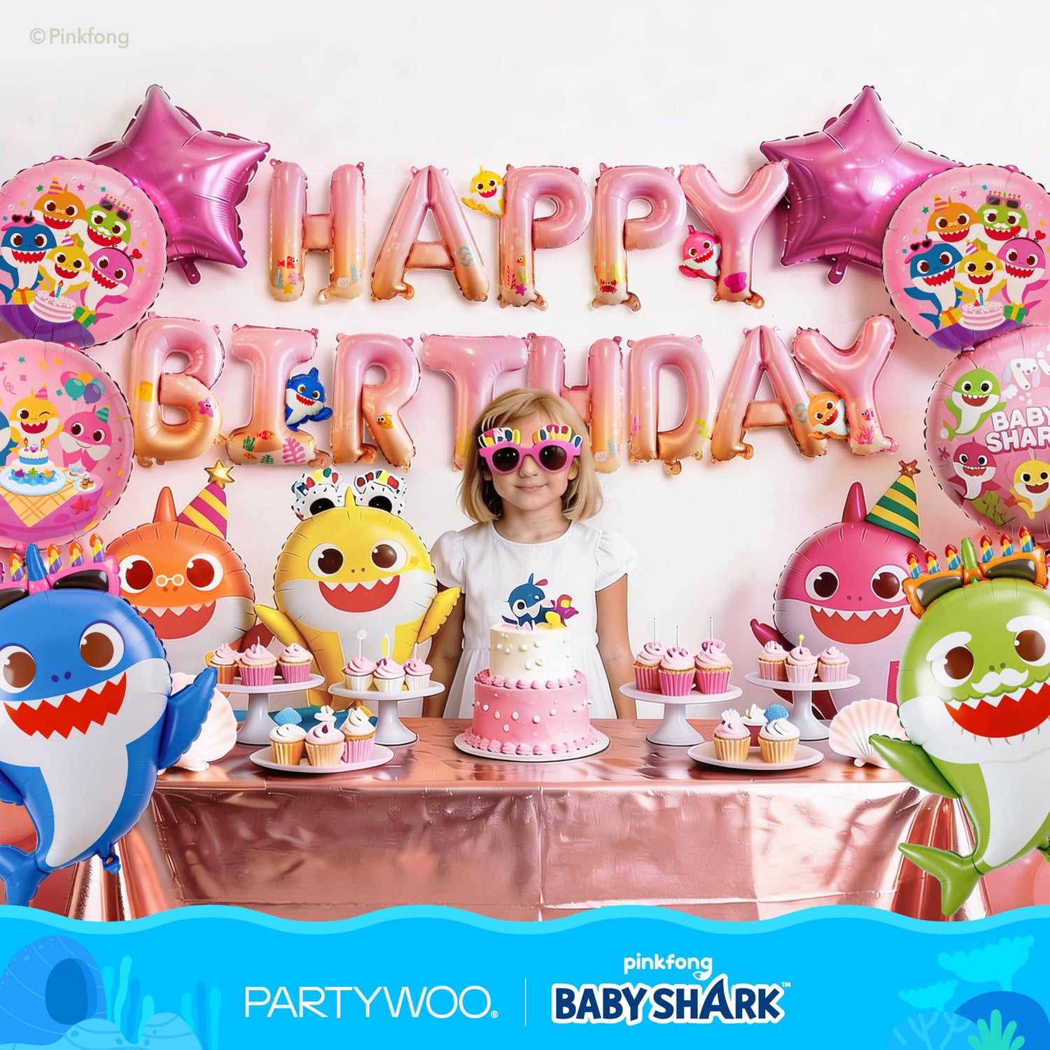 Baby Shark Pink Family Foil Balloons 13pcs