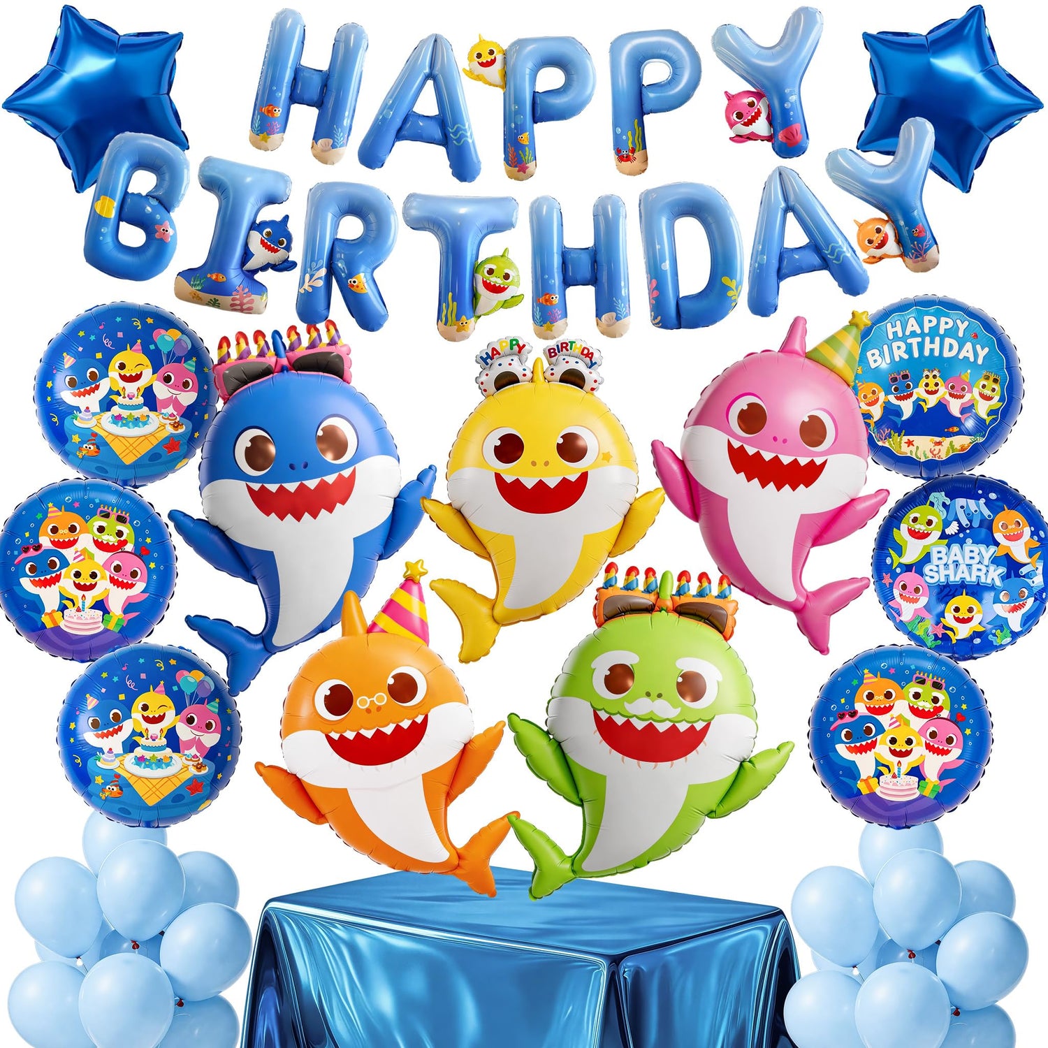 Baby Shark Blue Family Foil Balloons 37pcs