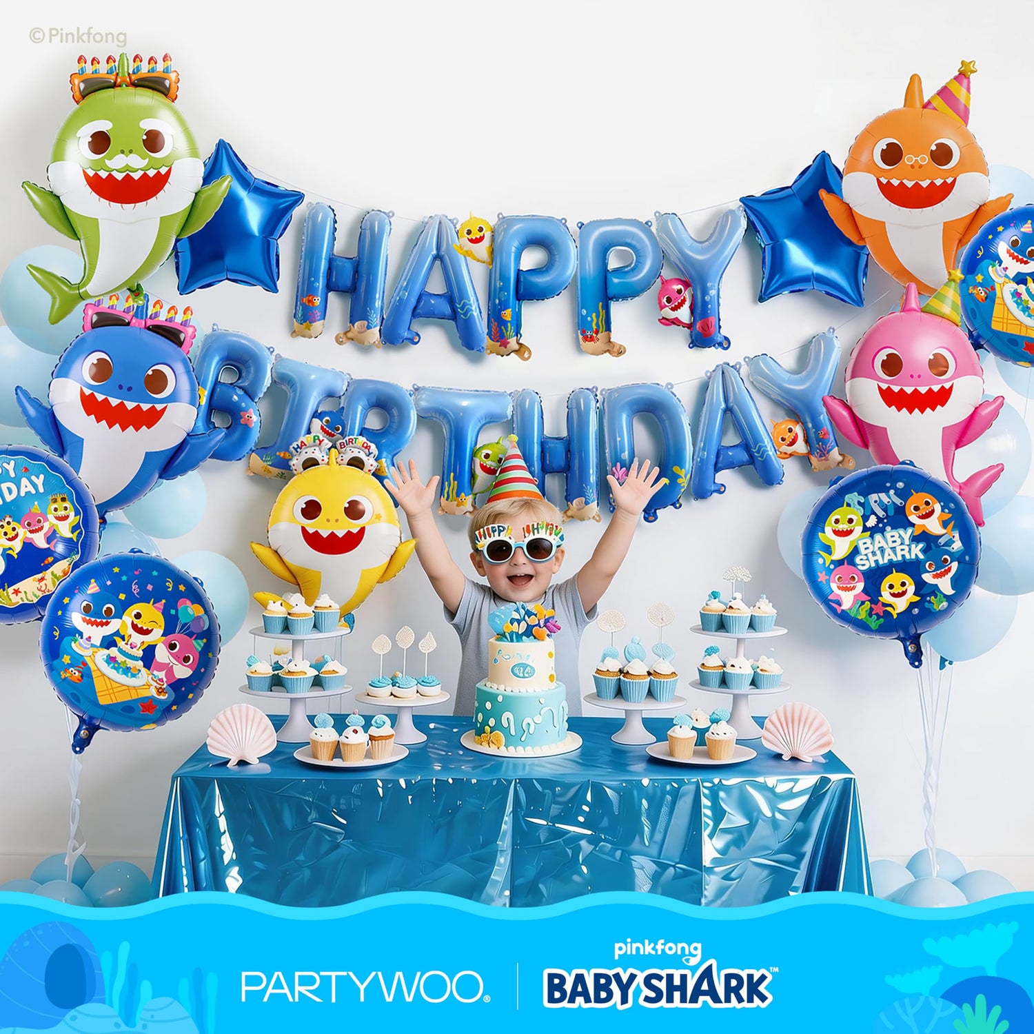 Baby Shark Blue Family Foil Balloons 37pcs