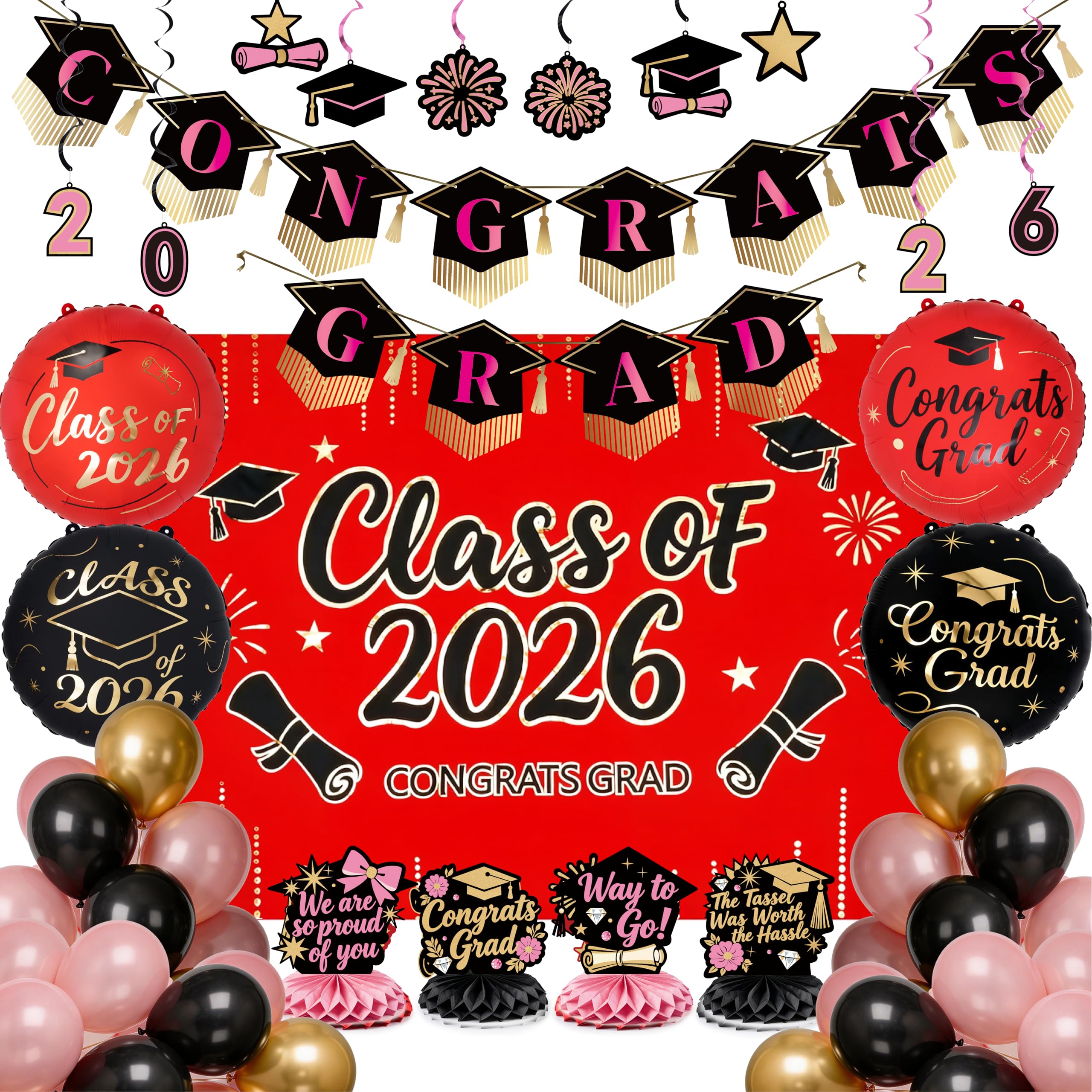 Red & Black Graduation Decorations 40pcs – PartyWoo