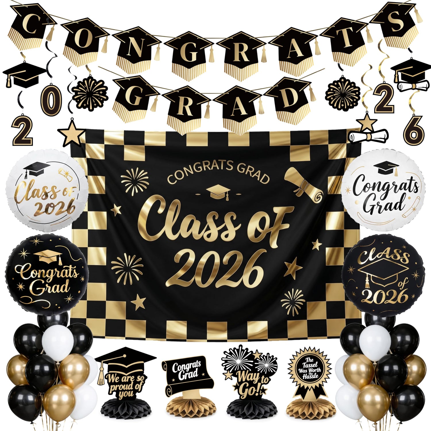 Black & Gold Graduation Decorations 40pcs