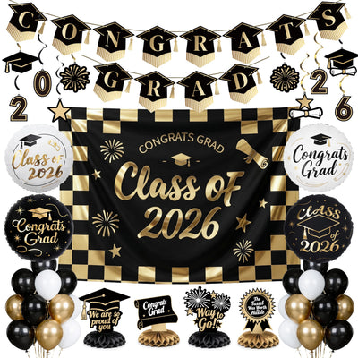 Black & Gold Graduation Decorations 40pcs