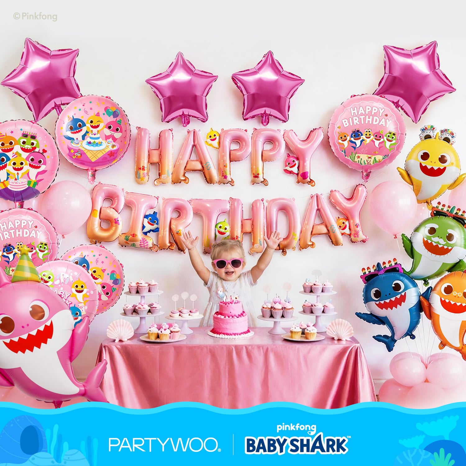 Baby Shark Pink Family Foil Balloons 37pcs