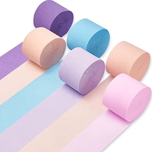 PartyWoo Crepe Paper Streamers 6 Rolls 492ft, Pack of Hot Pink Party Streamers Party Decorations, Crepe Paper for Birthday Decorations, Party