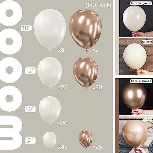 PartyWoo Retro White Balloons, 140 pcs Champagne Gold and White Sand B