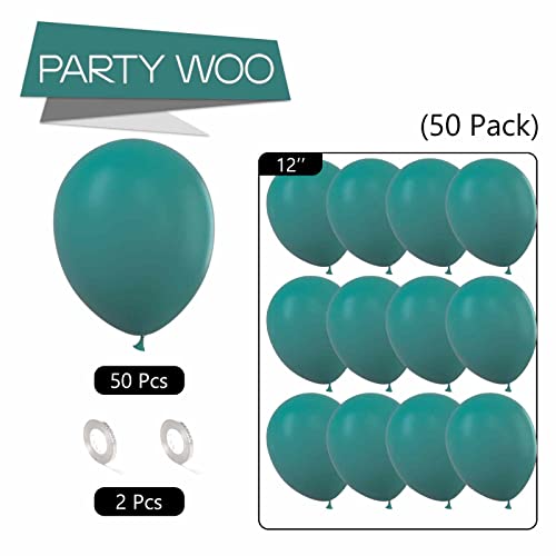 PartyWoo Retro Green Balloons, 50 pcs 12 Inch Teal Balloons, Light Sea