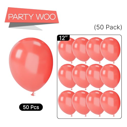 PartyWoo Coral Red Balloons, 50 pcs 12 Inch Light Red Balloons, Coral