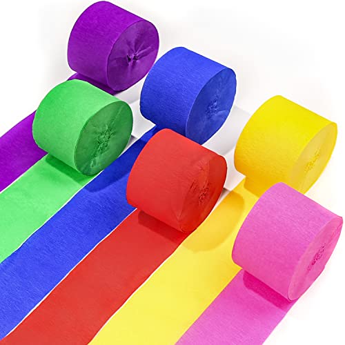 PartyWoo Crepe Paper Streamers 6 Rolls 492ft, Pack of Royal Blue, Red, White and Silver Streamers for USA Decorations, American Party Decorations