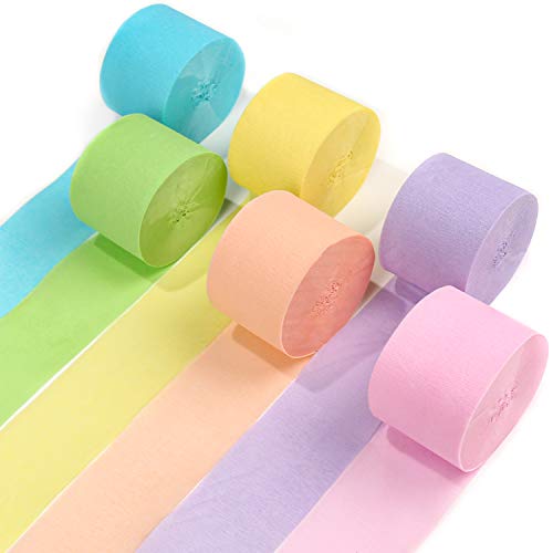 PartyWoo Crepe Paper Streamers 6 Rolls, 1.8 Inch x 82 Ft/Roll, Pastel