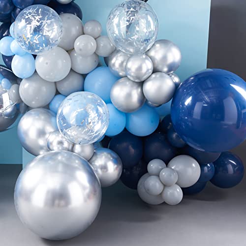 PartyWoo 140 pcs Blue and Silver Balloon Arch Kit, Blue Balloons Garla