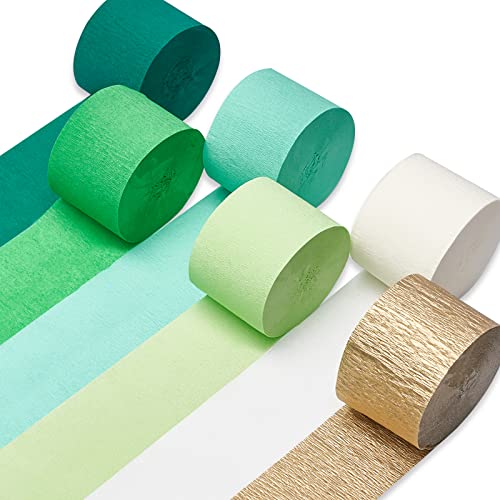 sage-Green Pink-Gold Crepe Paper Streamers - 8 Rolls Green Party Decorations S