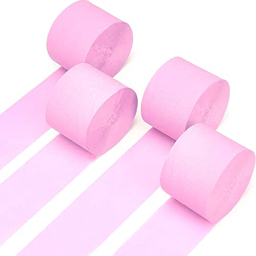 PartyWoo Crepe Paper Streamers 4 Rolls 328ft, Pack of Light Pink Crepe