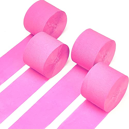 PartyWoo Crepe Paper Streamers 4 Rolls 328ft, Pack of Hot Pink Crepe P