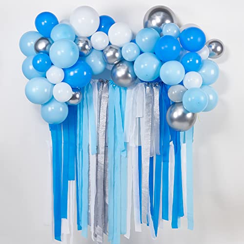 PartyWoo Crepe Paper Streamers 8 Rolls 656ft, Pack of Blue, Pastel Blue, Green, Lime and White Party Streamers for Birthday Decorations, Party