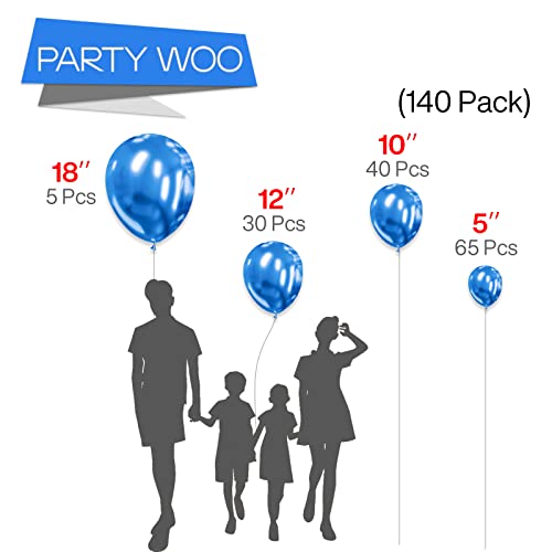 PartyWoo Metallic Blue Balloons, 140 pcs Blue Balloons Different Sizes