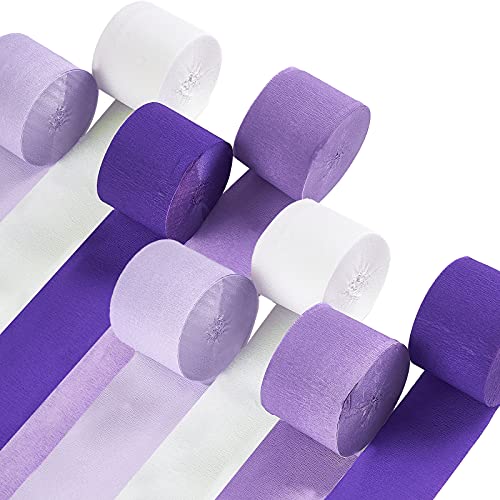 Purple Crepe Paper Streamers, Purple Party Decorations - 8 Large Rolls, 2in  x 120ft Each Roll - Decorative Creped Roll for Birthday, Festival