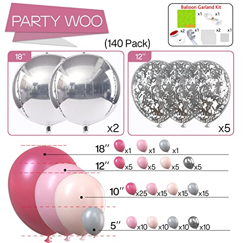 PartyWoo Dusty Rose Balloon Arch Kit, 140 pcs Pink Balloon Garland Kit