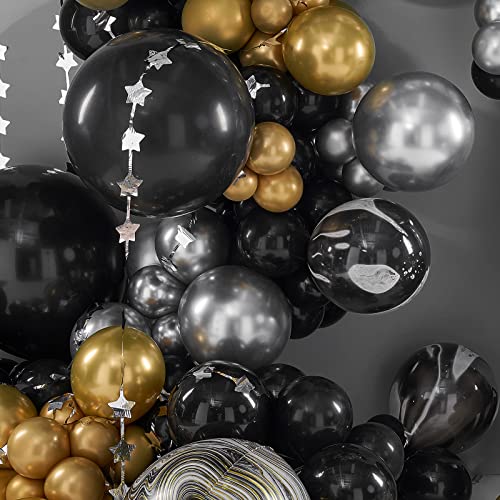 PartyWoo Gold and Black Balloons, 60 pcs Black Balloons, White Balloons,  Black Marble Balloons, Gold Metallic Balloons, Gold Confetti Balloons for