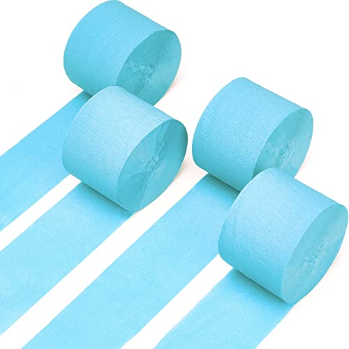 House of Party Blue Skies Crepe Paper Streamers 6 Crepe Paper Rolls 492ft (1.8 inch x 82 ft/roll) - Pack of 4 Shades of Blue, 1 Silver, 1 White