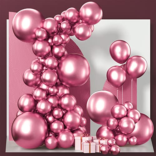 PartyWoo Metallic Dark Pink Balloons, 140 pcs Pink Balloons Different Sizes Pack of 18 Inch 12 Inch 10 Inch 5 Inch for Balloon Garland Birthday Decorations, Party Decorations, Baby Shower Decorations