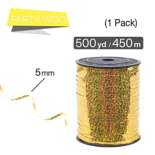 PartyWoo Gold Ribbon, 500 Yard Curling Ribbon for Crafts, Iridescent Crimped Ribbon, Shiny Ribbon for Gift Wrapping, Ribbon for Balloons String, Hair, Florist Flower (1 Roll)