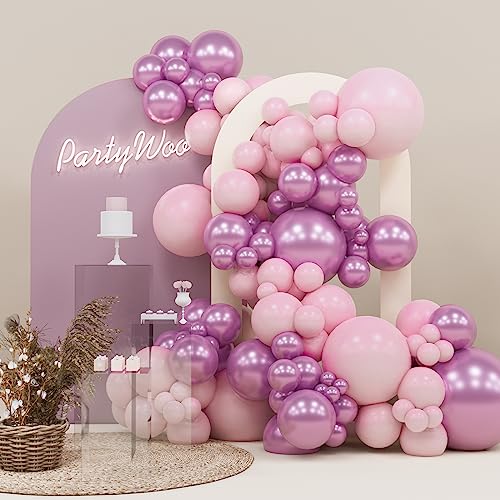 PartyWoo Pink Balloons, 140 pcs Pastel Pink and Metallic Pink Balloons  Different Sizes Pack of 18 Inch 12 Inch 10 Inch 5 Inch for Balloon Garland  or