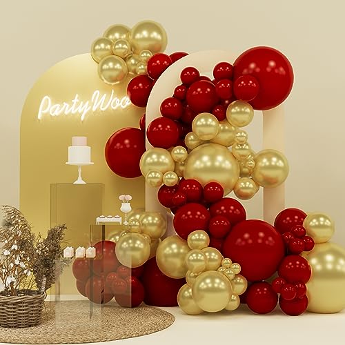 PartyWoo Red and Gold Balloons, 140 pcs Ruby Red and Gold Balloons  Different Sizes Pack of 18 Inch 12 Inch 10 Inch 5 Inch for Balloon Garland  or