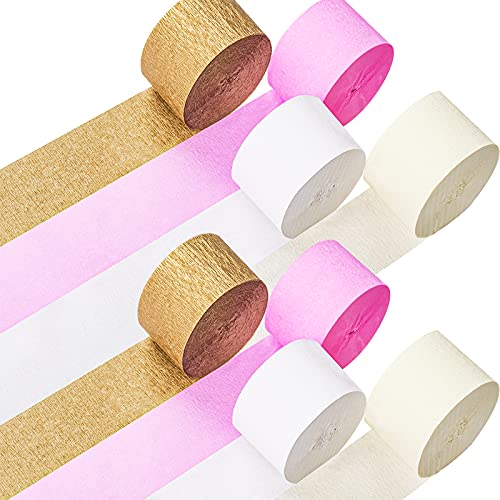 PartyWoo Crepe Paper Streamers 8 Rolls 656ft, Pack of Pink, Hot Pink, Peach and White Party Streamers for Birthday Decorations, Party Decorations