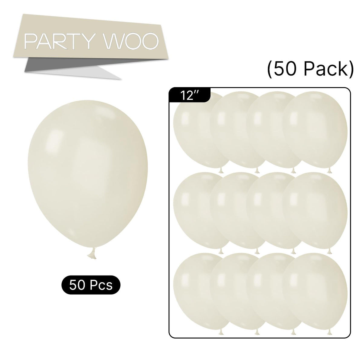 PartyWoo White Sand Balloons, 50 pcs 12 Inch Pearl White Sand Balloons