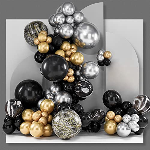 Black Silver And White Balloon Garland Kit Double Stuffed Black Rose Gold  Bobo Party Balloons For Birthday Wedding Bachelorette Party Decorations