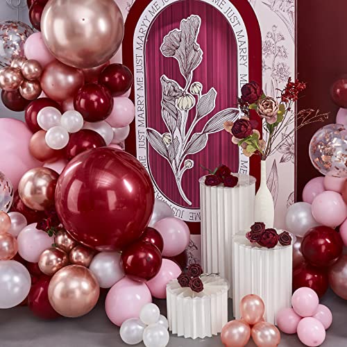 PartyWoo 140 pcs Burgundy Red and Pink Balloon Garland, Double-stuffed  Burgundy Balloons, Metallic Rose Gold Wine Red Light Pink Balloon Arch Kit  for Birthday D…
