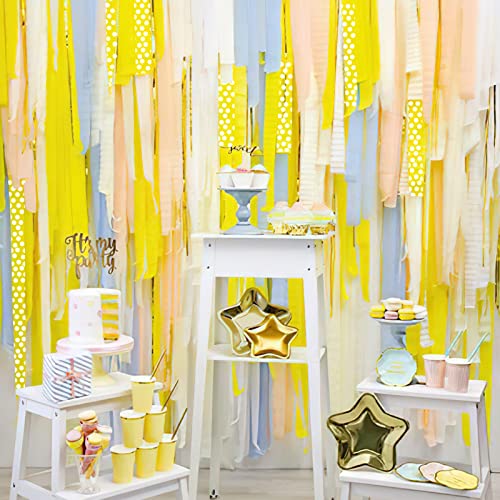NICROHOME Gold White Party Decorations-6 Rolls Ivory White Light Brown Gold Crepe Paper Streamers 82 ft Long Tassels Streamer for Wedding Baby Bridal