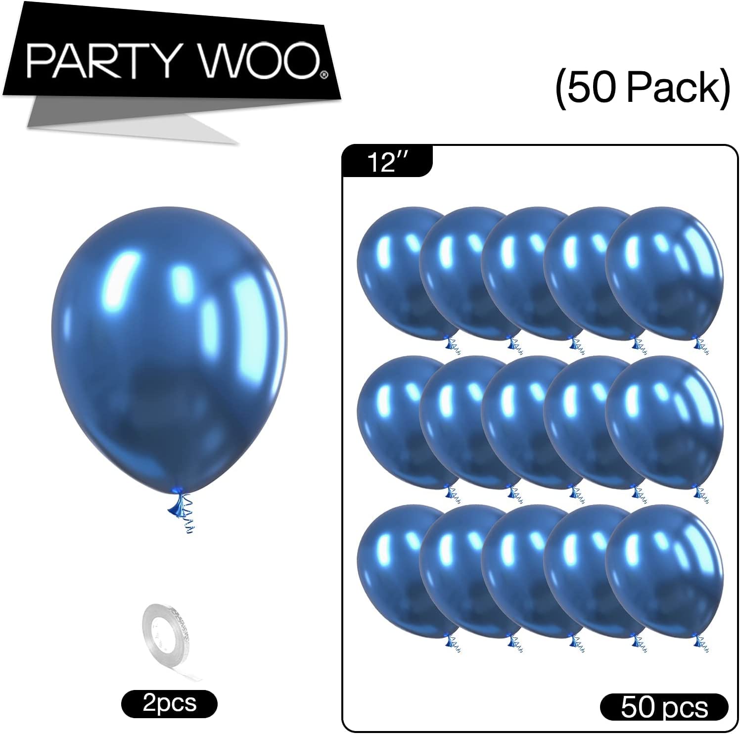 PartyWoo Metallic Silver Balloons, 50 pcs 12 Inch Silver Metallic Balloons,  Silver Balloons for Balloon Garland or Arch as Wedding Decorations