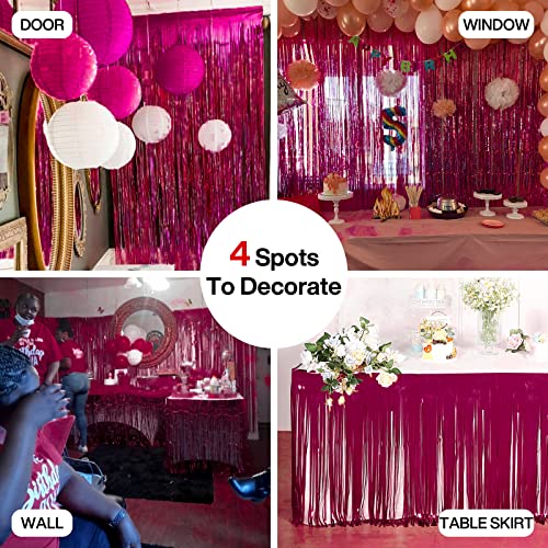 PartyWoo Retro Red Foil Curtain, 2 pcs 3.3x6.6 ft Dark Red Streamers