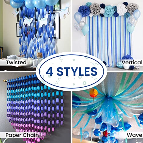 PartyWoo Crepe Paper Streamers 6 Rolls 492ft, Pack of White, Silver, Royal  Blue, Light Blue Party Streamers for Birthday Decorations, Party