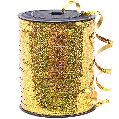 PartyWoo Gold Ribbon, 500 Yard Curling Ribbon for Crafts, Iridescent Crimped Ribbon, Shiny Ribbon for Gift Wrapping, Ribbon for Balloons String, Hair, Florist Flower (1 Roll)