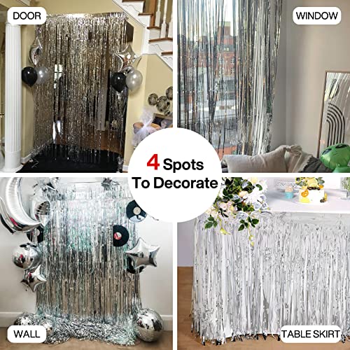 Silver Foil Curtains for Decoration- Fringe backdrop curtains (6X3FT)