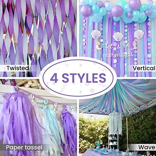 12 Rolls Crepe Paper The Streamers Live Mermaid Colors,Purple And Baby Blue  For Mermaid Party Decorations, Birthday Supplies From Cat11cat, $8.66
