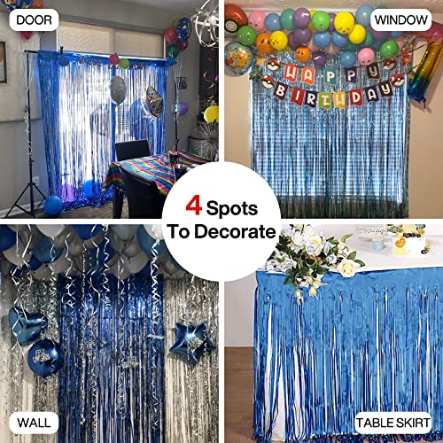 PartyWoo 2 pcs Royal Blue Foil Fringe Curtain, Metallic Foil Tinsel Fr