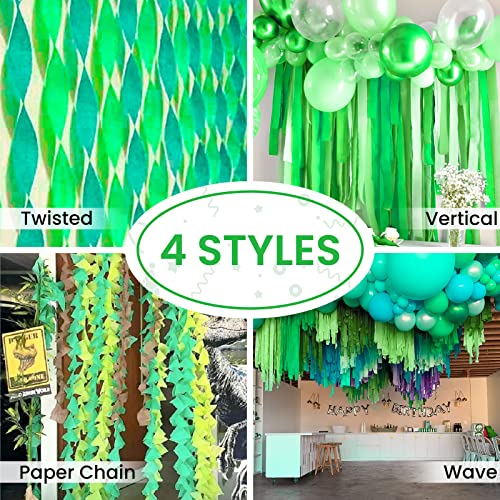 AGROKO Green Crepe Paper Streamers 8 Rolls 656 ft Crepe Paper Decorations for Birthday Party, Baby Shower or Reunion (Green Gradient)