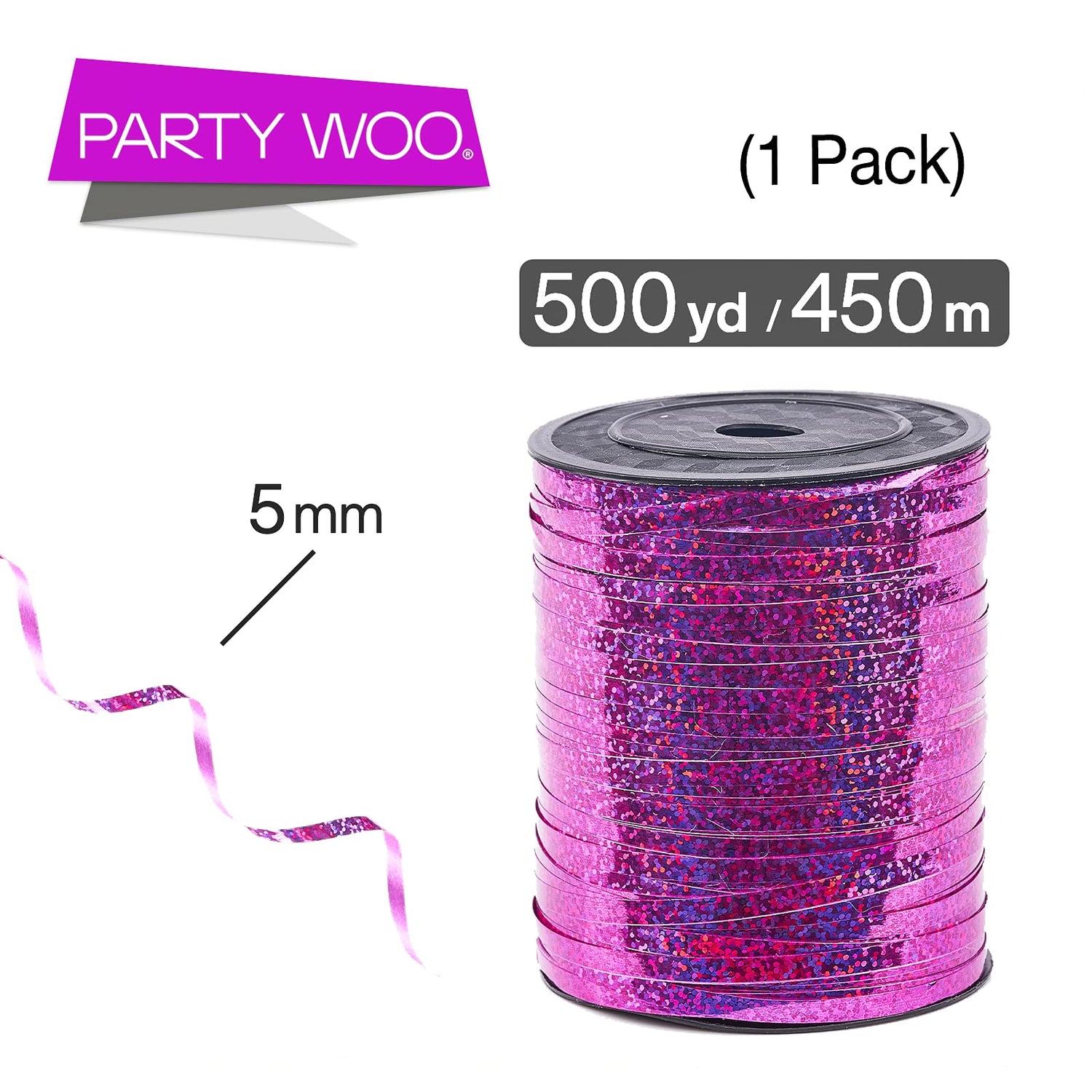 PartyWoo Hot Pink Ribbon, 500 Yard Curling Ribbon for Crafts, Balloon Ribbon, Shiny Metallic Ribbon for Gift Wrapping, Ribbon for Balloon String, Florist Flower (1 Roll)