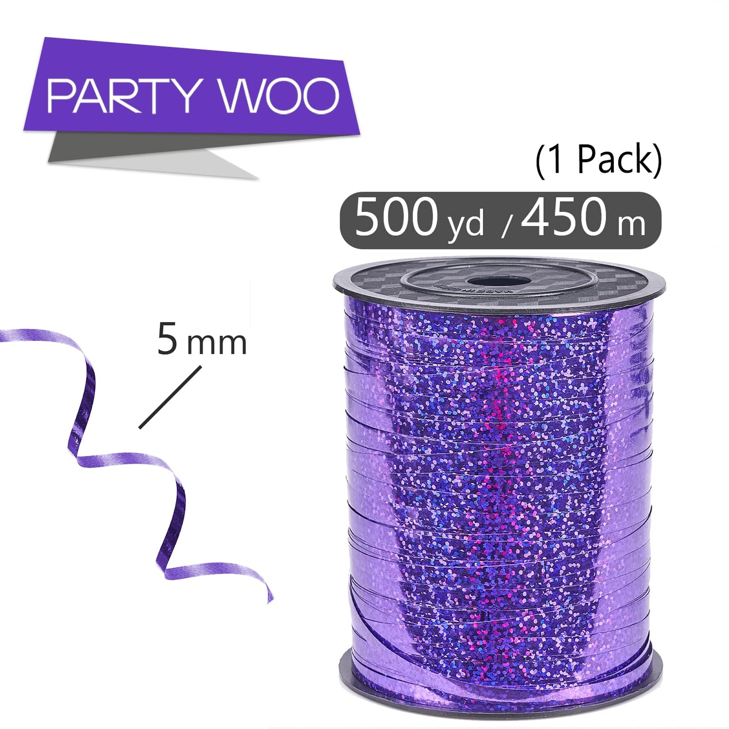 PartyWoo Purple Ribbon, 500 Yard Curling Ribbon for Crafts, Balloon Ribbon, Iridescent Crimped Ribbon, Shiny Metallic Ribbon for Gift Wrapping, Ribbon for Balloon String, Florist Flower (1 Roll)